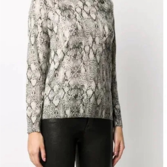 ZADIG & VOLTAIRE 100%Cashmere Reglis Python Sweater Top Size Medium Green Cream - Picture 2 of 5